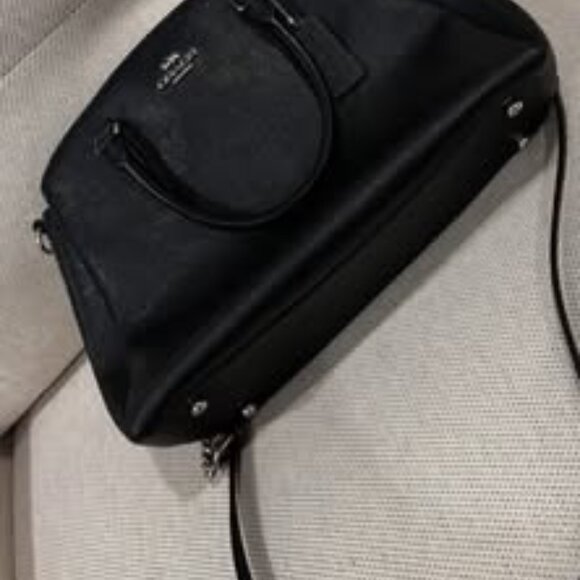 COACH Black Leather Carryall Purse with Long Strap Black Silver - Picture 1 of 5
